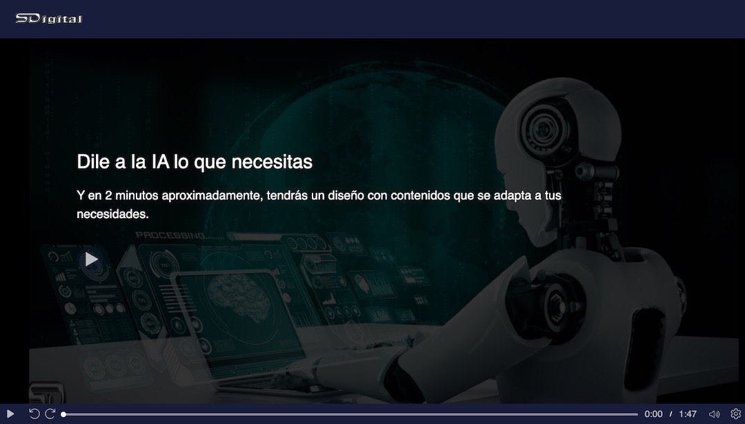 Robot trabajando en una interfaz digital interactiva.